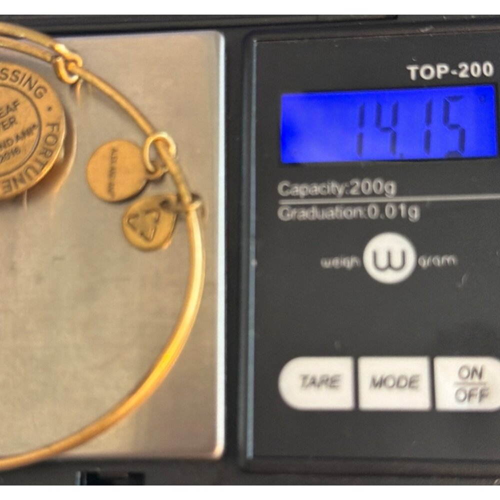 Four Leaf Clover Charm Bracelet Alex And Ani Gold Tone Slide Adj Symbols Tokens - Picture 6 of 6